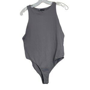 Zara Women's Large L LG Gray Sleeveless fitted Bodysuit